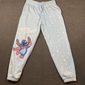 Disney Stitch "Merry Stitchmas"Baby Blue Jogger Sweatpants Womens Size Medium
